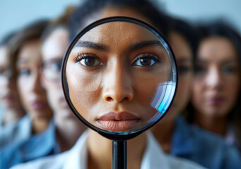 Professional HR Recruiter Magnifying Glass Inspecting Job Candidate Resume, Hiring New Employee Recruitment Concept