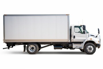 White cargo truck isolated on a white background, showcasing its clean and side profile for branding designs.