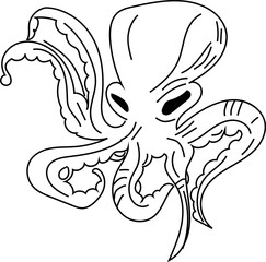 Hand drawn octopus illustration on transparent background.
