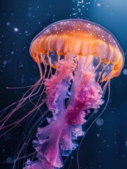 Glowing jellyfish under the sea