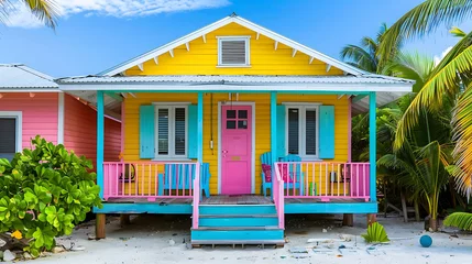 Foto op Canvas colorful beach houses on a vibrant tropical island © YOGI C