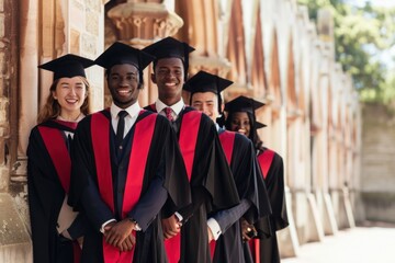 Diverse Graduates in Cap and Gown Celebrate Academic Achievement at University Graduation Ceremony with Joy and Pride