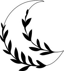 Hand drawn beautiful moon with flower illustration on transparent background.
