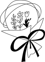 Hand drawn bunch of flowers illustration on transparent background.
