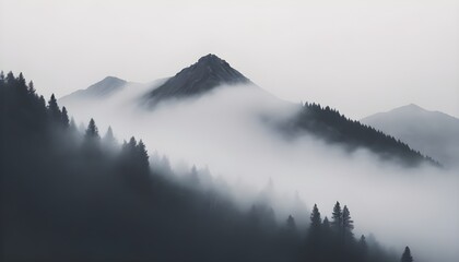 Beautiful landscape. Mountain, sky, cloud, fog, calm, peaceful, pastel. 