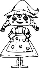 Hand drawn halloween witch illustration on transparent background.
