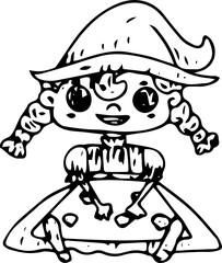 Hand drawn halloween witch illustration on transparent background.
