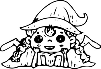 Hand drawn halloween witch illustration on transparent background.
