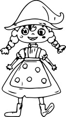 Hand drawn halloween witch illustration on transparent background.
