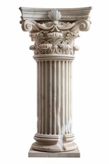 An elegant Corinthian column showcasing intricate acanthus leaf carvings, isolated on a white background.