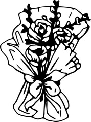 Hand drawn bunch of flowers illustration on transparent background.
