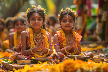 Vibrant scene capturing the colorful celebrations of Vishu festival - obrazy, fototapety, plakaty
