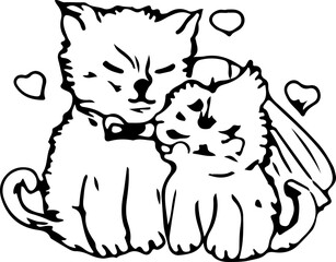 Hand drawn cat couple illustration on transparent background.
