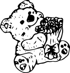 Hand drawn cute bear illustration on transparent background.
