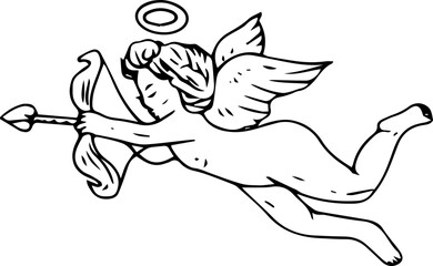 Hand drawn cupid illustration on transparent background.
