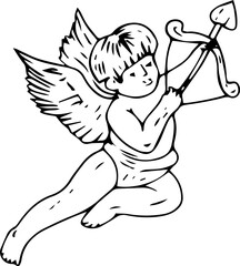 Hand drawn cupid illustration on transparent background.
