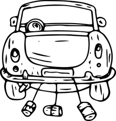 Hand drawn car illustration on transparent background.
