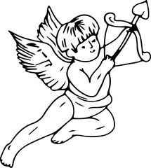 Hand drawn cupid illustration on transparent background.
