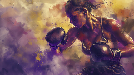 A woman boxer, stunning watercolor illustration	