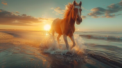 horse on the seashore - obrazy, fototapety, plakaty