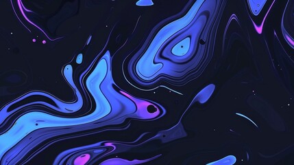 abstract blue and purple swirl liquid paint on a black background - obrazy, fototapety, plakaty
