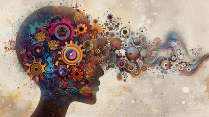 Artistic Human Profile with Colorful Abstract Mind Concept Illustration