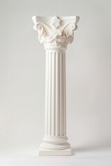 A beautifully detailed classical Corinthian column isolated against a plain light background, symbolizing architectural magnificence and historical design.