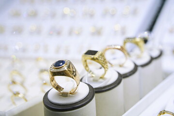 Gold rings with natural stones.