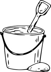 Hand drawn sand bucket illustration on transparent background.
