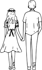 Hand drawn romantic couple illustration on transparent background.
