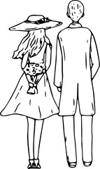 Hand drawn romantic couple illustration on transparent background.
