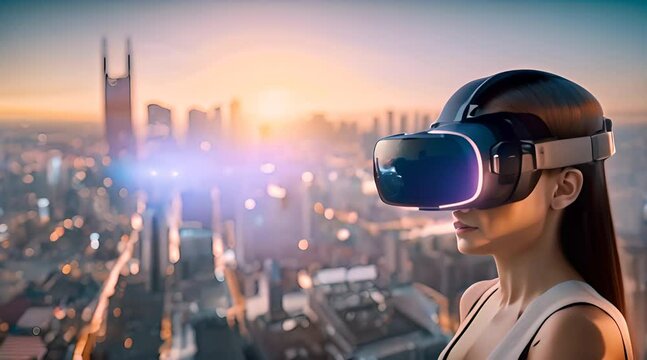 Future virtual reality concept futuristic woman in virtual reality glasses