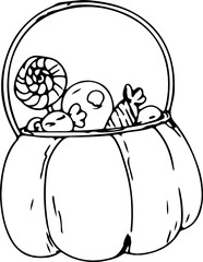 Hand drawn halloween candy bucket illustration on transparent background.
- 785898807