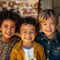 portrait of happy kids smiling , outdoors