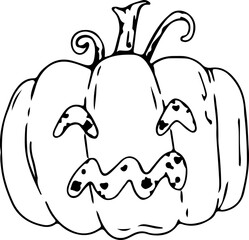 Hand drawn halloween pumpkin illustration on transparent background.
