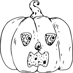 Hand drawn halloween pumpkin illustration on transparent background.
