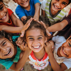 portrait of happy kids smiling , outdoors