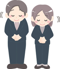 お辞儀をするスーツの男女のイラスト 2
