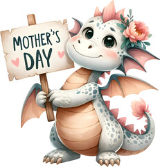 Dragon baby cute, mother day, watercolor illustration.