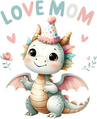 Dragon baby cute, mother day, watercolor illustration.