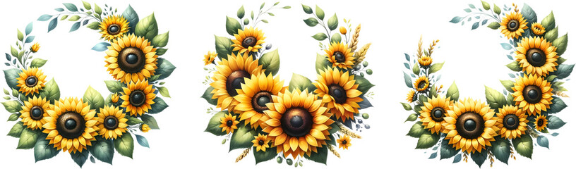 Watercolor of wreath sunflower for decoration.
