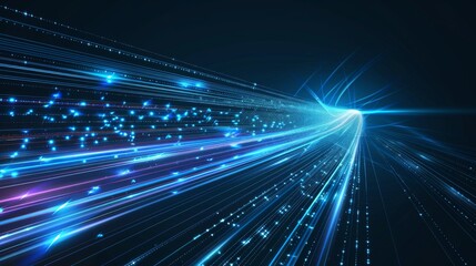Fototapeta premium Blue light streak fiber optic speed line futuristic background