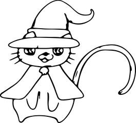 Hand drawn halloween cat illustration on transparent background.


