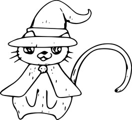 Hand drawn halloween cat illustration on transparent background.

