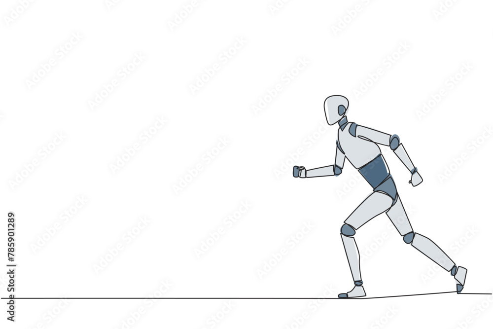 Aufkleber single one line drawing smart robotic doing light exercise. running aims to maintain heart health. t