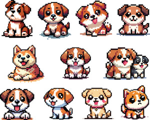 set collection cute dog puppy 8bit pixelart mascot