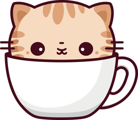 Cute cat in coffee cup clipart design illustration