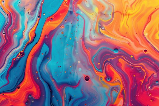 A colorful painting with a lot of swirls and dots. The colors are bright and vibrant, creating a sense of energy and movement. The painting seems to be abstract, with no clear subject or form
