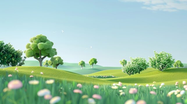 3D landscape C4D cartoon cute style background material