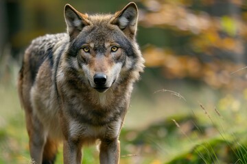 Naklejka na ściany i meble Grey wolf (Canis lupus) in the forest